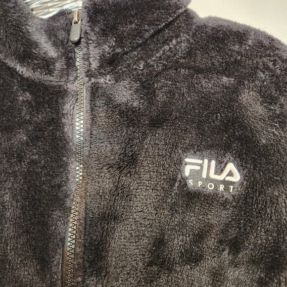 FILA SPORT Black Faux Fur Teddy Bear Jacket Zippered Pockets Full Zip Womens L - Picture 7 of 12